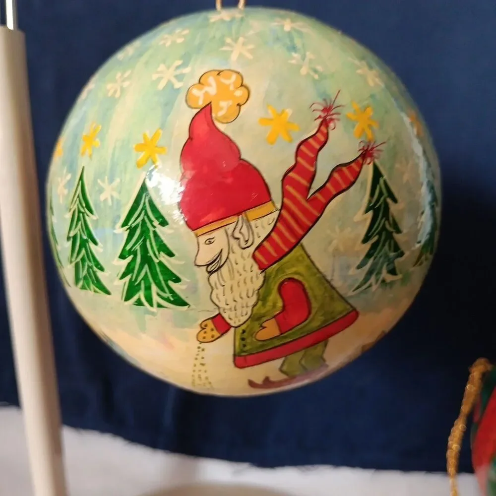 Traditional Hand Painted Ornaments From India Large 4in Christmas Tree Gnome